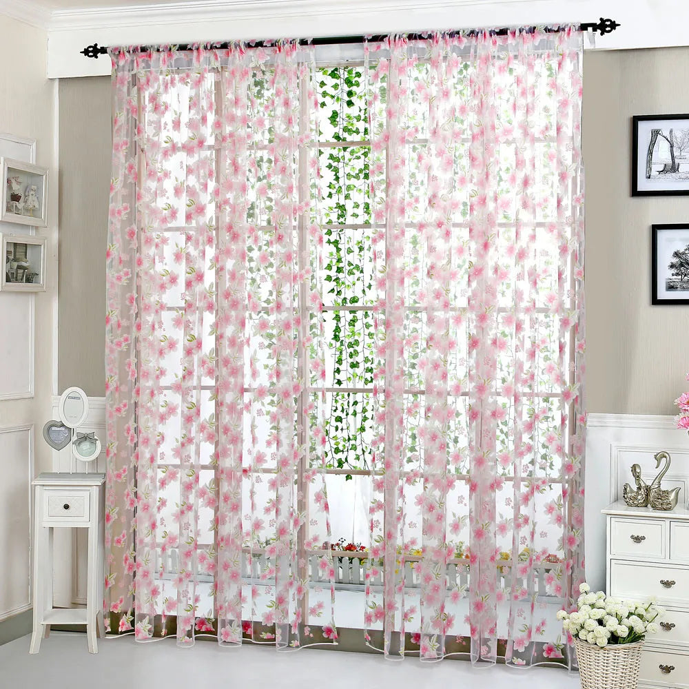 Sheer Tulle Flowered Curtain