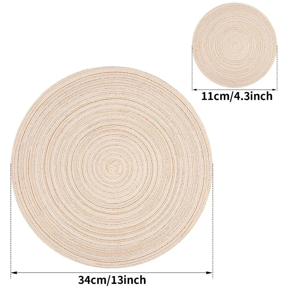 Braided Woven Round Placemats with Coasters, Set of 6