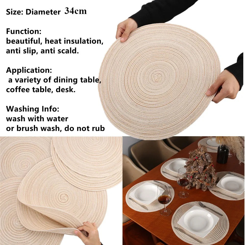 Braided Woven Round Placemats with Coasters, Set of 6