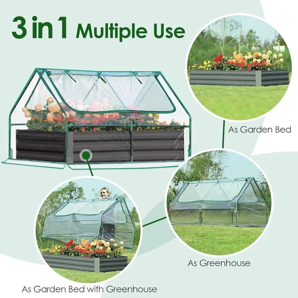 Galvanized Raised Garden Bed with Cover, 6 x3 x1'