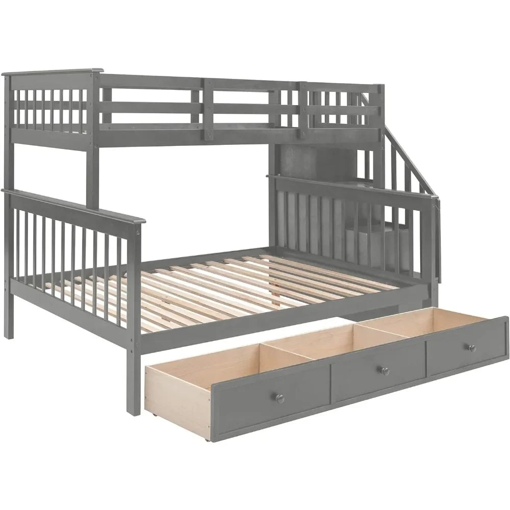 Twin Over Full Bunk Bed with Stairs