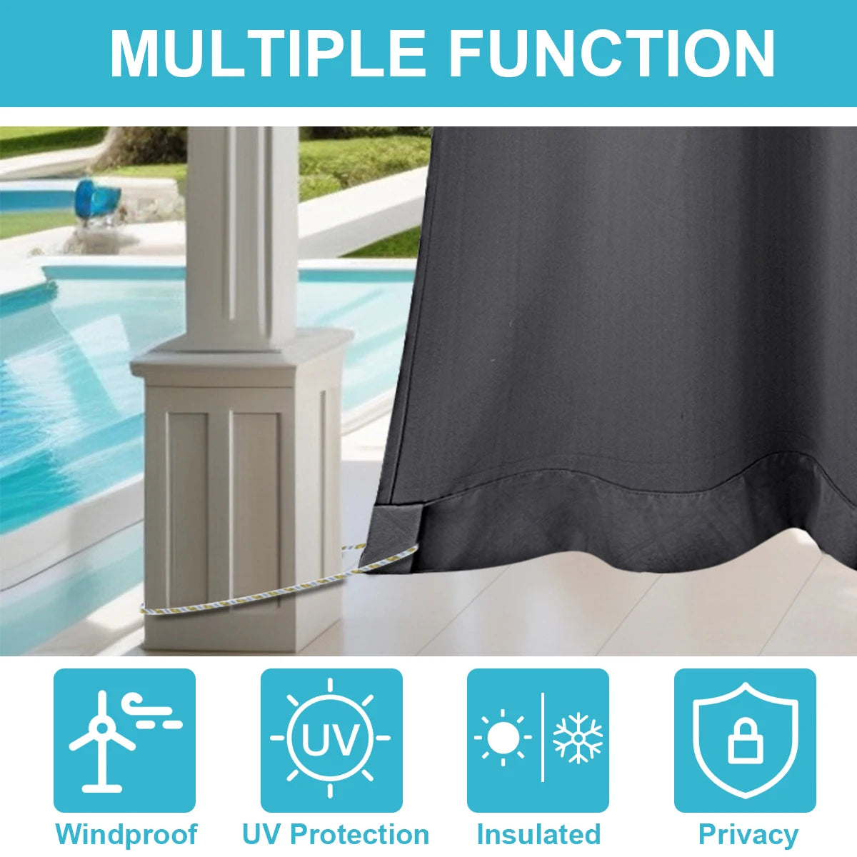 Outdoor Waterproof Patio Curtains, 2 Pcs