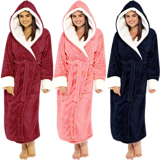 Extra Long Plush Hooded Bathrobe