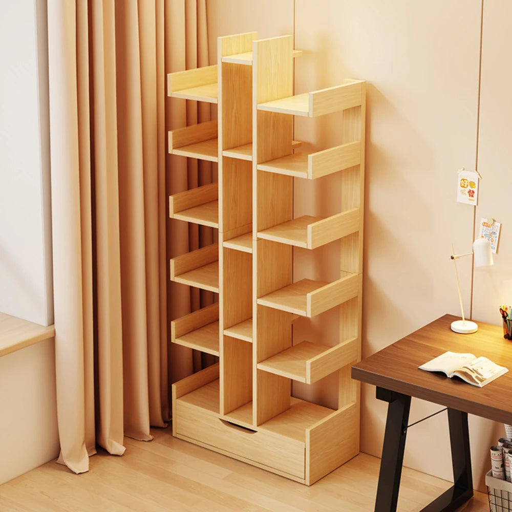 Standing Multi-Level Wooden Bookshelf