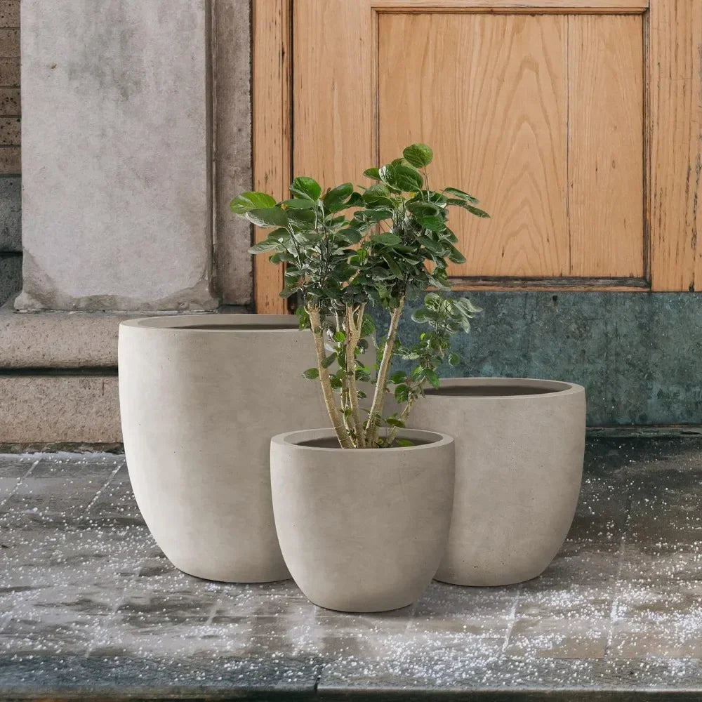 Round Concrete Planters, Set of 3