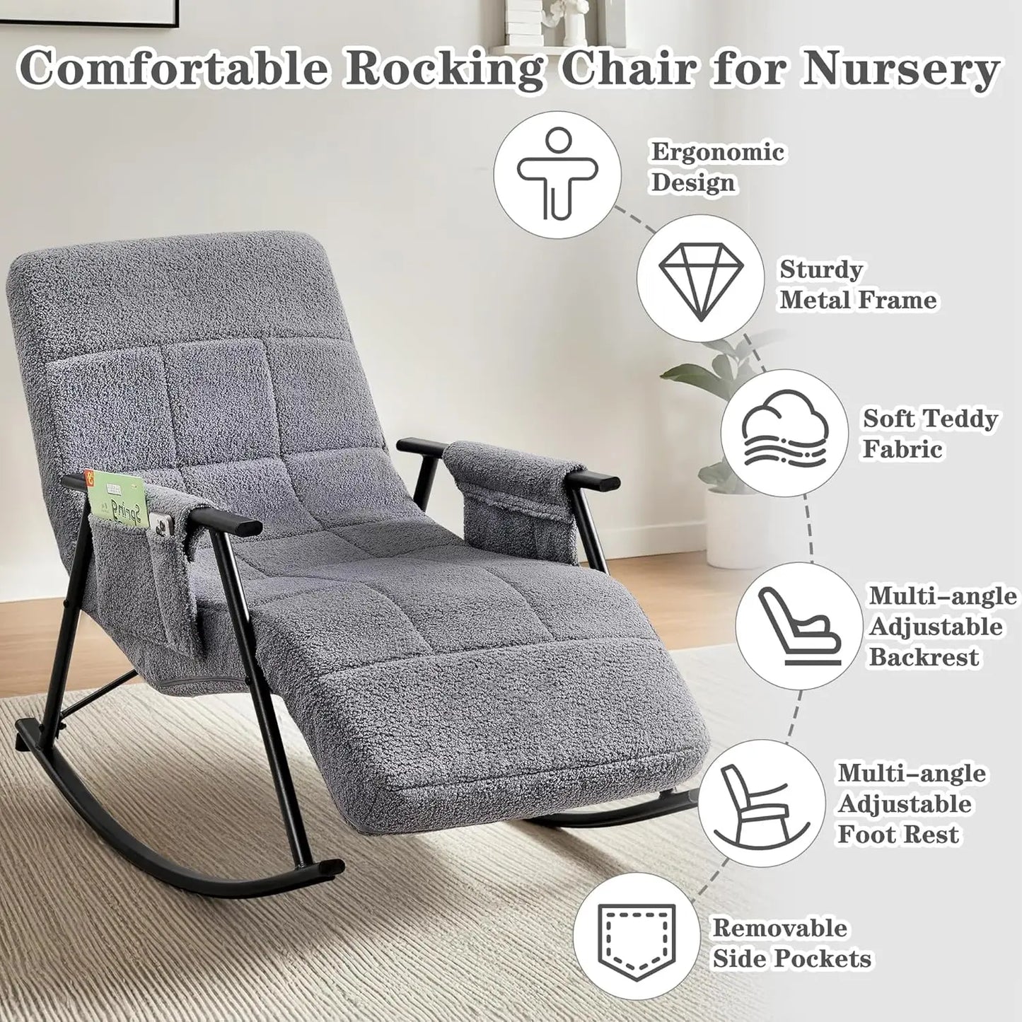 High Back Nursery Rocking Chair with Footrest