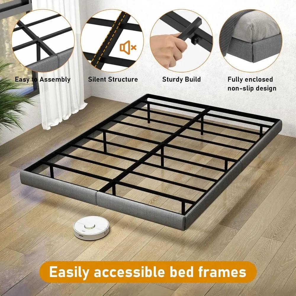 Floating Metal Platform Bed Frame with LED Lights