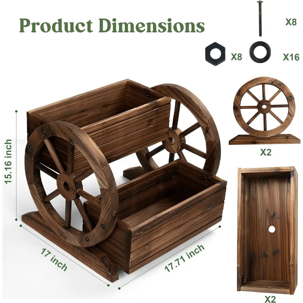 Wooden Wagon Wheel Planter Box