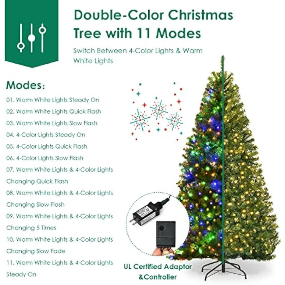 8ft Pre-lit Christmas Tree, 11 Lighting Modes & Foldable Base