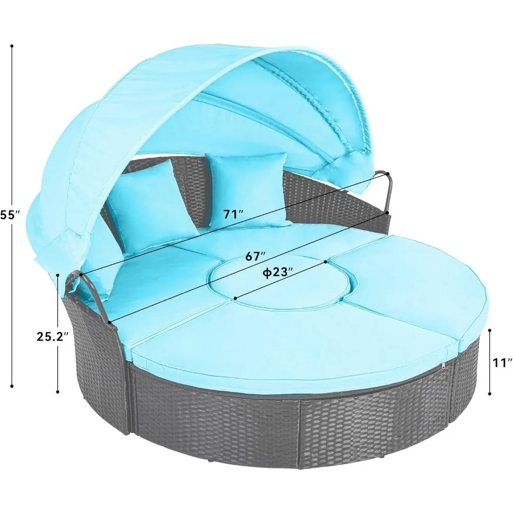 Round Rattan Outdoor Daybed with Retractable Canopy