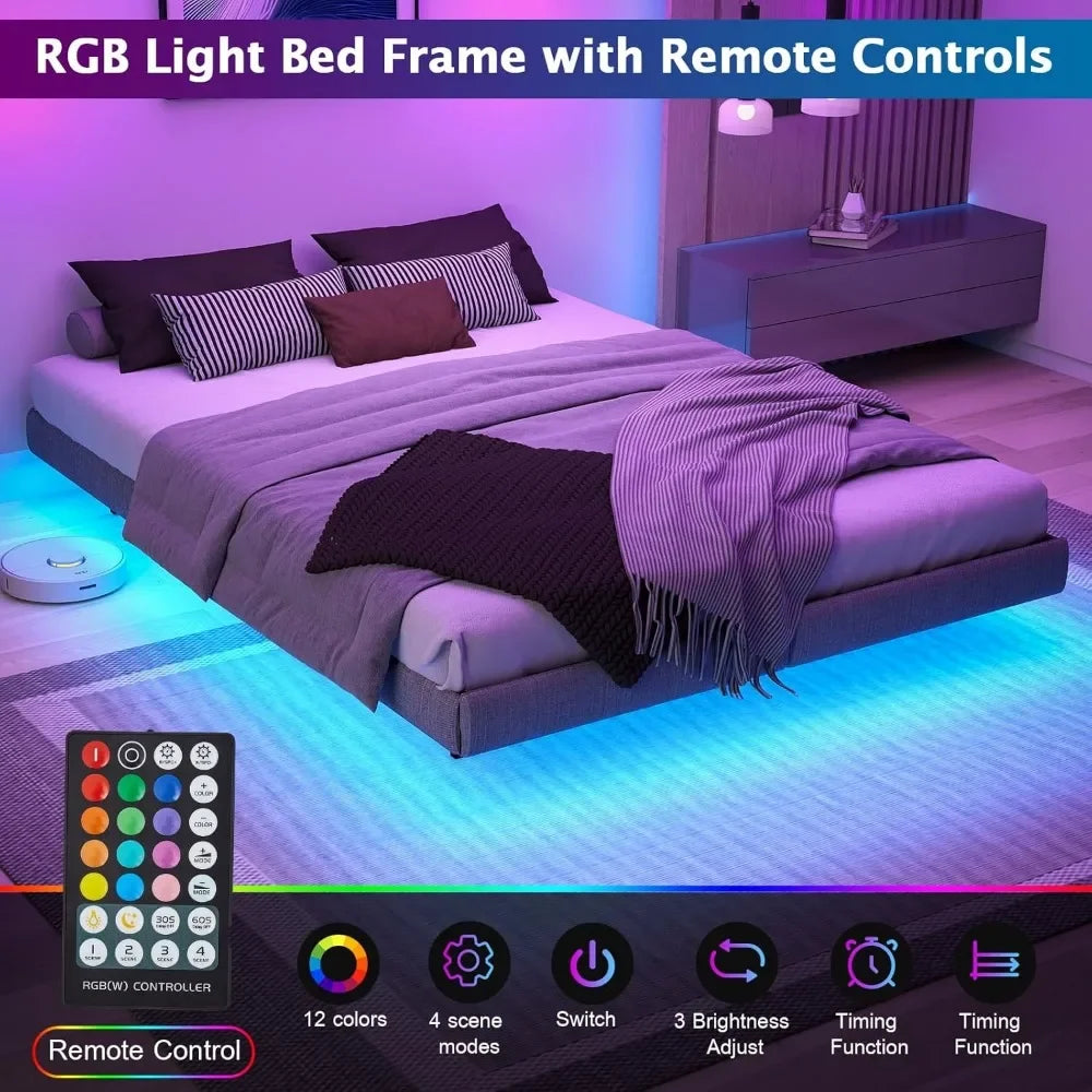 Floating Metal Platform Bed Frame with LED Lights