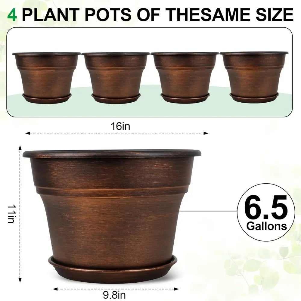 Large Plastic Flower Pots, 16" - Set of 4,