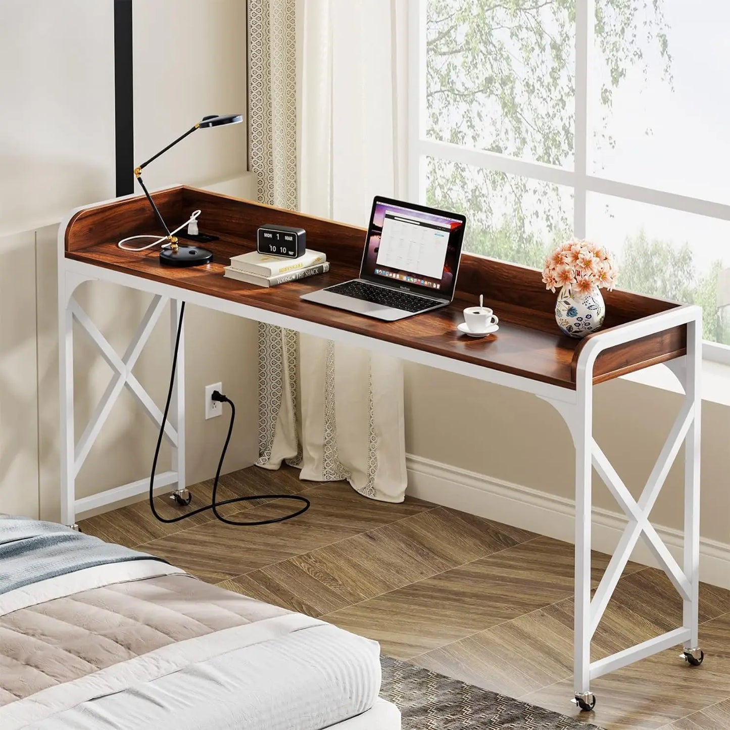 Over Bed Table with Wheels, 70.8". Outlet & USB