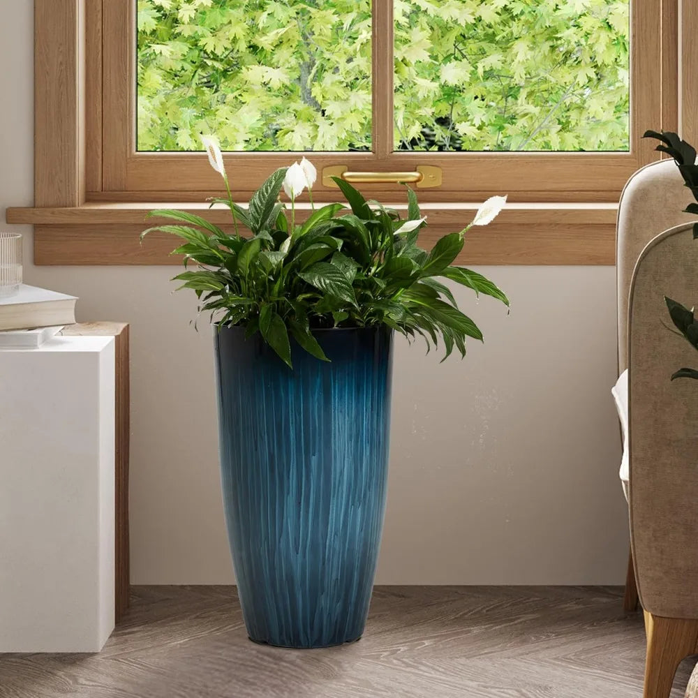 Tall Blue Planters, Set of 2, 23.5"