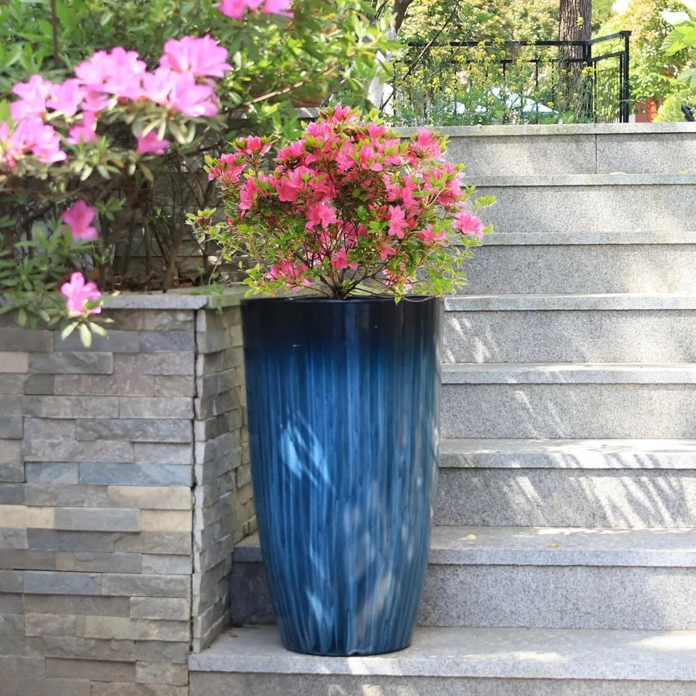 Tall Blue Planters, Set of 2, 23.5"