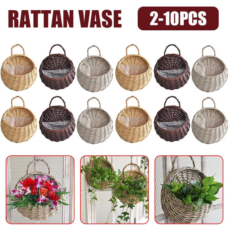 Wall Hanging Rattan Flower Baskets, 2/4/8/10 Pcs